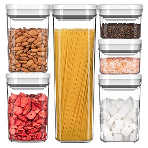 MR.SIGA 6 Piece Airtight Food Storage Container Set, BPA Free Kitchen Pantry Organization Canisters, One-handed Kitchen Storage Containers for Cereal, Spaghetti, Pasta, White - color: White