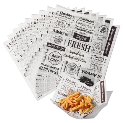 Fit Meal Prep [250 Sheets] 12x12" Deli Paper Sheets, Newsprint Dry Waxed Paper, Waterproof Sandwich Wrapping, Grease-Proof Wax Paper for Food Basket, Picnic, Barbecue, Restaurants, Burgers, Fries - color: Brown-Newsprint