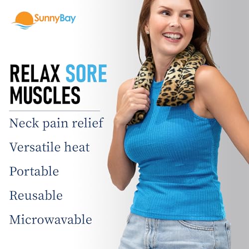 SunnyBay Microwave Heating Pad, Microwavable Heated Neck and Shoulder Wrap, Soothing Weighted Moist Heat or Ice Pack with Flaxseed and Lavender, 26x5 Inches, 2.5 lbs, Leopard - color: Lavender - Leopard