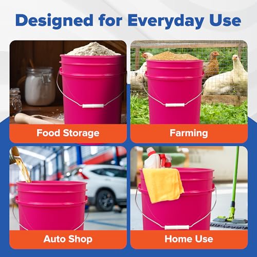 ePackageSupply 5 Gallon Plastic Bucket with Airtight Lid | Made in USA | Food Grade Bucket | BPA-Free | Heavy Duty 90 Mil All Purpose Pail | One 12" Rubber Mallet & One Lid Opener Included | 3 Pack - color: Pink, size: 3 Packs