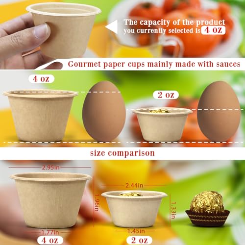 LeonBach 100 Pack Natural Bagasse Fiber Bowls 2oz Disposable Paper Cups Microwavable Safe Sample Snack Charcuterie Serving Cups Disposable Ramekins for Sauce Portion Condiment Ice Cream Desserts - color: Brown, style: 2oz-100 Pack