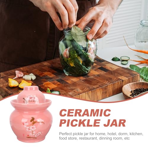 Abaodam Ceramic Pickle Jar with Double Lid 3.5l Retro Vegetable Fermenting Crock Sealed Storage Container for Kitchen Sauerkraut and Kimchi Preservation