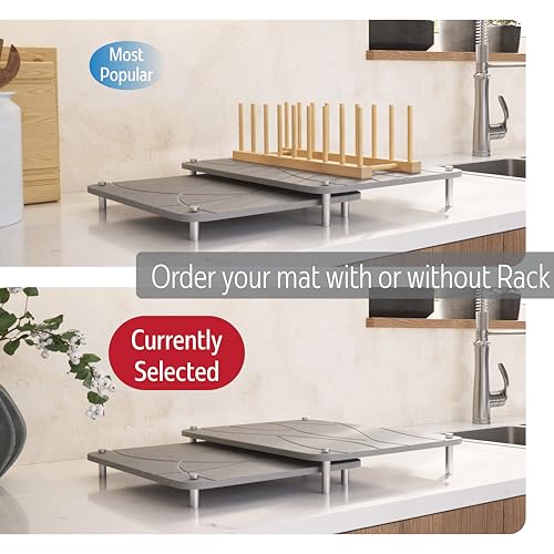 Nested Stone Drying Mat for Kitchen Counter | Large 16"x12" Dish Drying Mat plus 13"x12" Diatomaceous Earth Stone Dish Drying Mat | Expands to 29” x 12” | Premium Stone Mat (Light Gray) - color: Light Gray
