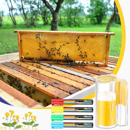 Qualirey 5 Pcs Queen Bee Marking Kit 1 Marking Bottle 4 Color Marking Pens Beekeeping Supplies Beekeeper Marking Tools Queen Bee Catcher One Handed Queen Marking Must-Have Equipment for Beekepers - color: Yellow