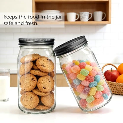 QAPPDA 32oz Wide Mouth Mason Jars 12 Packs with Lids,Clear Quart Canning Jars for Canning, Pickling, Meal Prep, Overnight Oats & Food Storage - size: 32oz - Split Black Lid