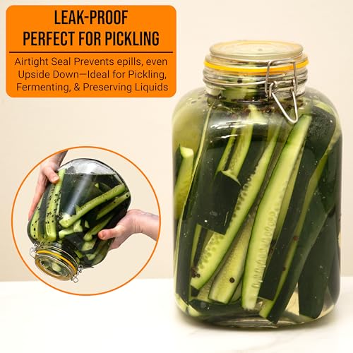Glass Jars with Airtight Lids Food Storage Jars Leak Proof Canisters with Clear Preserving Seal Wire Clip Fastening for Kitchen Canning Pickling [1 Gallon]