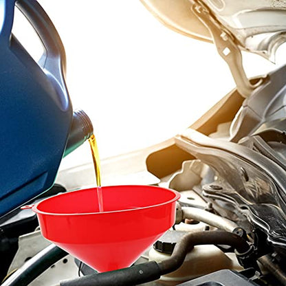 10Pcs Plastic Funnel Set, 6.3 Inch Wide Mouth Red Fuel Funnels for Automotive Oil & Gas, Large Multipurpose Tool for Garage, Kitchen, Garden & Fluid Transfer