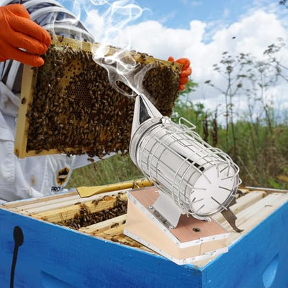 MAGICLULU Beekeeping Smoker Stainless Steel Mini Narrow Spout Bee Hive Smoker Tool with Heat Shield for Apiculture Supplies