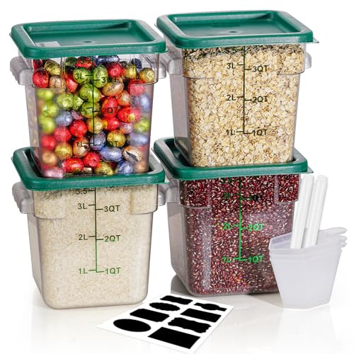 4QT NSF Food Storage Containers: 8 PCS [Food Grade][Hot&Cold Resistant] Commercial Clear Food Storage Containers with Lids for Restaurant Kitchen Proof Dough, Measuring Spoons Included(Green) - color: B1-4QT-GREEN