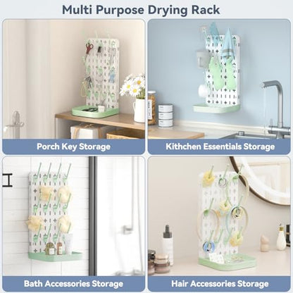 Baby Bottle Drying Rack Baby Bottle Holder Space Saving Bottle Dryer Rack Station Countertop Storage Organizer 12 Travel Bottle Drying Rack Vertical Breast Pump Part Plastic Bag Cup Dryer Tower Green - color: Green