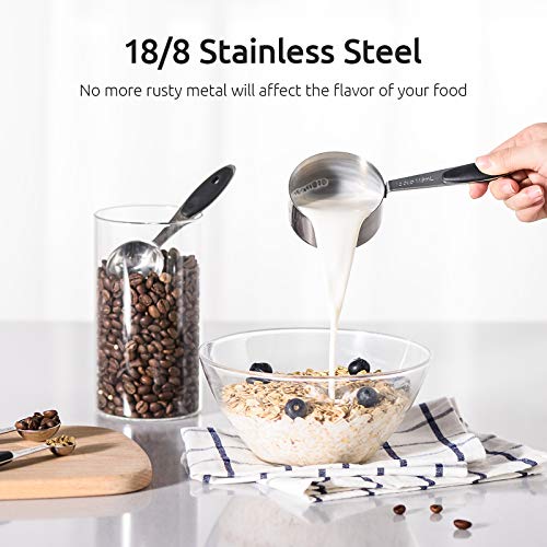 Measuring Cups : U-Taste 18/8 Stainless Steel Measuring Cups and Spoons Set of 10 Piece, Upgraded Thickness Handle(Black) - color: Black