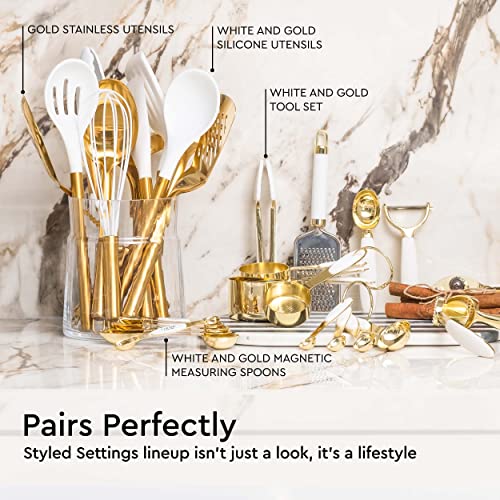 White and Gold Measuring Cups and Spoons Set – 8-Piece Stackable Stainless Steel Measuring Set – Stylish Gold Kitchen Accessories for Precise Baking and Cooking, Ideal Gift for Bakers and Chefs - color: White