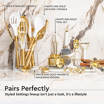 White and Gold Measuring Cups and Spoons Set – 8-Piece Stackable Stainless Steel Measuring Set – Stylish Gold Kitchen Accessories for Precise Baking and Cooking, Ideal Gift for Bakers and Chefs - color: White