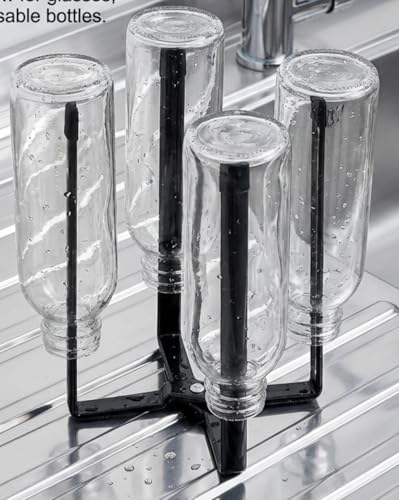 Performore Collapsible Bottle Drying Rack – Stainless Steel Kitchen Stand Holder for Bottles, Cups & Plastic Bags – Space-Saving Multi-Use 50-Pc Bag Organizer