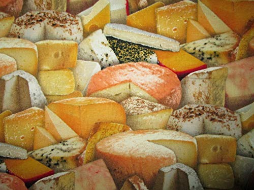Fat Quarter (18 x 22) Cheese Variety Blocks Snack Realistic Food Cotton Fabric FQ