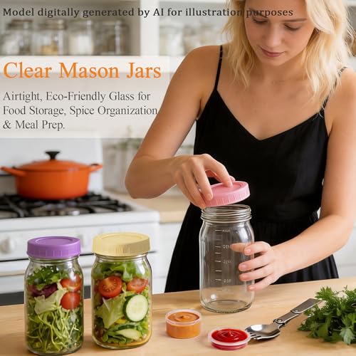 32oz Glass Wide Mouth Mason Jar with Divider and Lid | wet dry separated, plastic divider, leakproof lid, portable,wide mouth glass jar, meal prep, food-grade glass, freezer safe