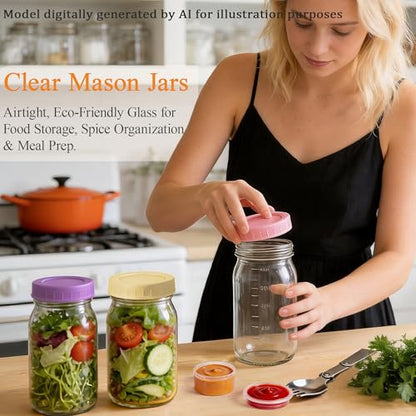 32oz Glass Wide Mouth Mason Jar with Divider and Lid | wet dry separated, plastic divider, leakproof lid, portable,wide mouth glass jar, meal prep, food-grade glass, freezer safe