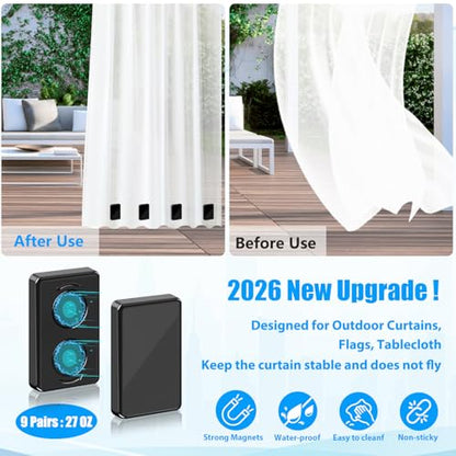 18pcs Outdoor Curtain Weights, Waterproof Magnetic Curtain Weights, Heavy Drapery Weights Bottom, Weighted Magnets for Heavy Wind, Shower Curtain, Garden Flag, Tablecloth (Black, 9pairs) - color: Black-18pcs