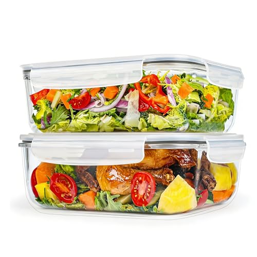 GEHE 9.8 Cup / 78 Oz Large Glass Food Storage Containers with Lids, 2 Pack Glass Meal Prep Containers Set with Airtight Locking Lids - Storing Food, Baking, Leakproof, Freezer, Microwave & Oven Safe - color: Gray, size: 78oz