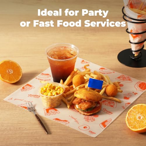 Fit Meal Prep [250 Sheets] 12x12" Deli Paper Sheets, Orange Dry Waxed Paper, Waterproof Sandwich Wrapping, Grease-Proof Wax Paper for Food Basket, Picnic, Barbecue, Restaurants, Burgers, Fries - color: Orange-Patterned