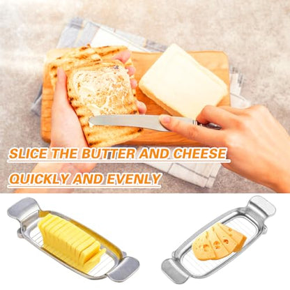 Stainless Steel Butter Cheese Slicer, Multipurpose Handheld Cutter for Block Cheese, Butter and Soft Fruits, Dishwasher Safe