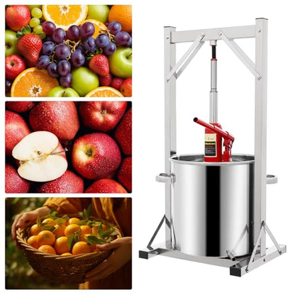 22L Fruit Wine Press, Manual Stainless Steel Cider Press with Hydraulic, Wine, Grape, Apple Press for Wine and Juice Making Supplies (22L) - style: 22L