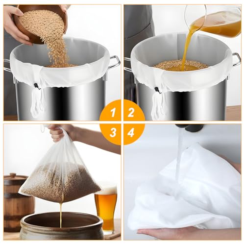 Kifmurase 10Pcs Brew Bags, Extra Large 26 x 22'' Fine Mesh Strainer, Reusable Cold Brew Bags, Fine Mesh Bag, Drawstring Cheese Cloth Straining Bag for Fruit Cider Apple Grape Wine Press
