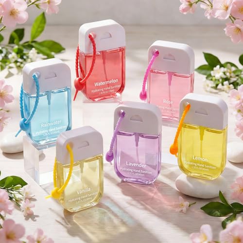 Frienda 12 Pcs Hydrating Hand Sanitizer Spray Scented Hand Sanitizer Mini Spray with Keychain Portable Travel Size 1.35fl. oz Lavender Mist Moisturizing Thank You Gifts for Coworker Staff Women Adults - style: Classic