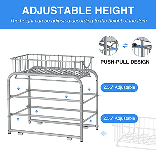 under sink storage 2 Tier Stackable Sliding Basket Organizer Drawer For Kitchen And Bathroom/Cabinet Drawers,silver - color: Silver
