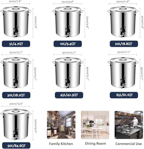 Stainless Steel Stock Pot with Spigot - Food Grade 304 Brewing Kettle with Lid and Soft-Touch Handles for Home and Outdoor Cooking, Perfect for Soups and Home Brewing - color: 9.8*9.8*9.8in(10l)
