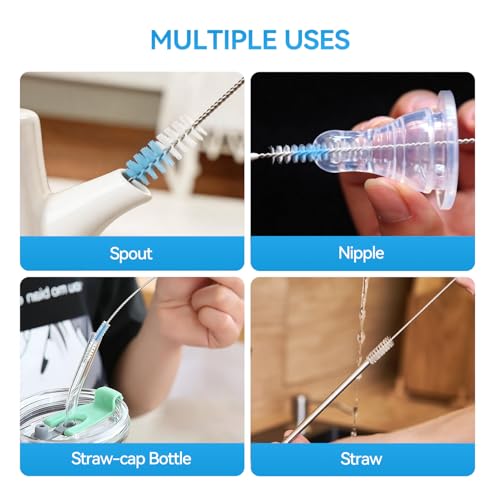 Extra Long Straw Cleaner Brush Set of 4, Reusable Cleaning Brush for Stanley 20/30/40 oz, Owala, Hydro Flask, Yeti, Sippy Cup, Tumbler, Water Bottle