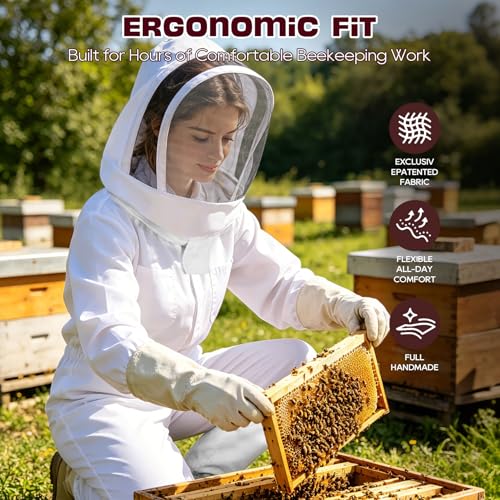 LONGADS Professional Bee Suit for Men and Women, Full Body Beekeeping Suit with Gloves & Protective Round Veil, Size M (Fits 57-61 Inches / 4'9"-5'1") for Apiary & Backyard - size: M for 4'11"-5'3"