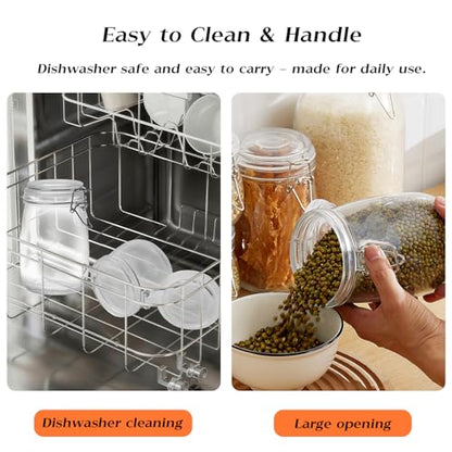 BJONKZ Glass Jars with Airtight Lids – Food Storage Containers with Preserving Seal Wire Clip Fatening, Glass Canisters for Kitchen Canning Flour, Cereal, Sugar, Beans (10oz*8) - size: 10oz*8