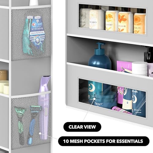 Simple Houseware Large Heavy Duty Over the Door Organizer with 5 Clear Window Pockets, 45 lbs Capacity for Pantry, Closet, Bathroom, Gray - size: 5 Pockets