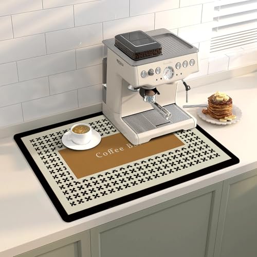 Coffee Mat Dish Drying Mat Hide Stain High Absorbent Bar Mat for Countertops Easy Clean,Fit Under Coffee Maker Machine And Accessories-12"x19", Beige - color: Beige, size: 19" x 12"
