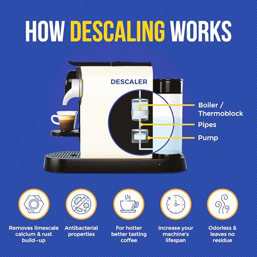 Descaling Powder Solution (6-Uses) Coffee Machine Descaler Cleaner | Compatible with Breville Keurig Nespresso Delonghi Ninja | To Descale Automatic Coffee Pots & Makers & Espresso Machines - size: 1 Count (Pack of 6), style: Powder