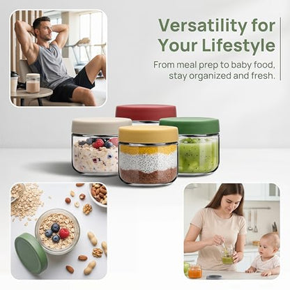 EONJOE 10 oz Small Glass Containers with Lids, Food Storage Jars, 6pk | Perfect for Chia Pudding Jam Snacks Yogurt Overnight Oats Candy ,Dishwasher safe,Airtight - size: 10oz