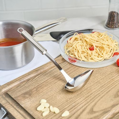 Restaurantware Stainless Steel Soup Ladle with Pour Spout - German Standard Gravy Ladle, Dishwasher Safe, Heat Resistant - Easy Pour Spout Ladle for Serving Soup, Sauce, Gravy - style: Pour Spout Ladle