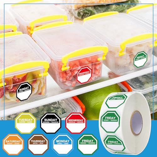 Sayglossy 7000 Pcs Day of Week Label Food Label Monday Through Sunday Management Inventory Sticker Removable Weekly Self Adhesive Date Dot Sticker for Restaurant Kitchen Container (Octagon) - style: Octagon