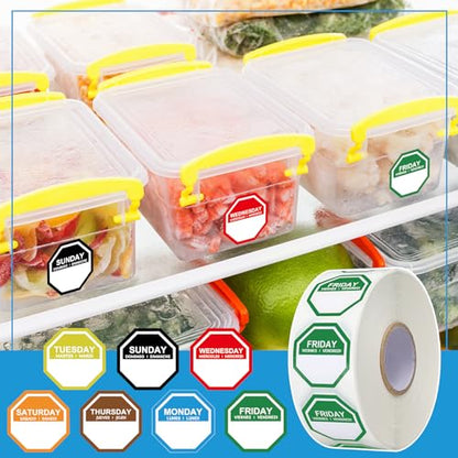 Sayglossy 7000 Pcs Day of Week Label Food Label Monday Through Sunday Management Inventory Sticker Removable Weekly Self Adhesive Date Dot Sticker for Restaurant Kitchen Container (Octagon) - style: Octagon