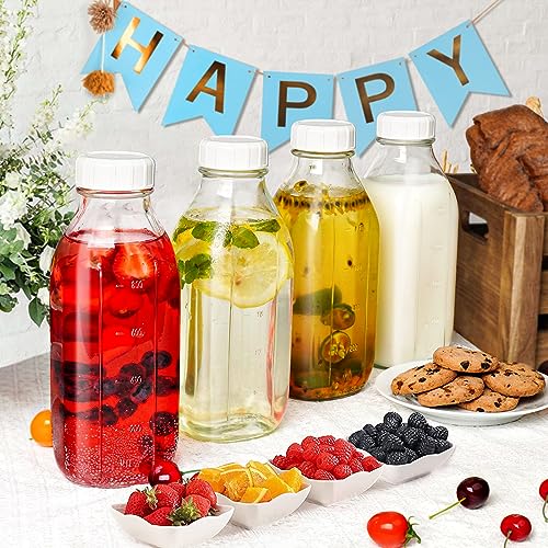 Syntic Square Liter Glass Milk Bottles with Airtight Lid - 100% Leak-Proof Heavy Duty Screw Cap, 32 Oz Glass Juice Bottles w Scale Mark, Reusable Jugs Pitcher for Homemade Juice(Extra 1 Lid and Pen) - style: Milk Bottle-1pack
