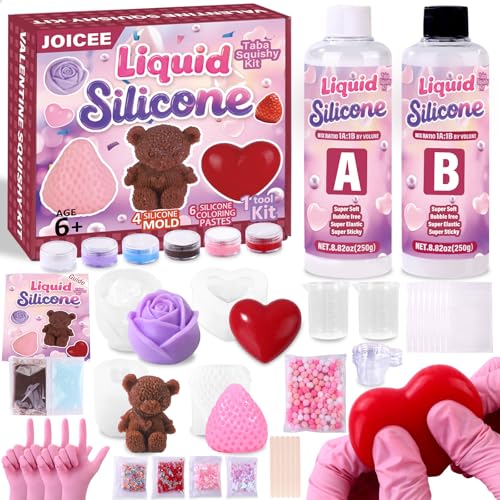 JOICEE Valentines Day Taba Squishy Kit, DIY Valentine Crafts Kit 18OZ 1:1 AB Liquid Silicone with 3D Mold for Make Your Own FuFu Squishies Kits Valentines Day Party Favors Stress Relief Toys Gifts - style: Valentines Taba