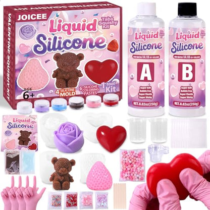 JOICEE Valentines Day Taba Squishy Kit, DIY Valentine Crafts Kit 18OZ 1:1 AB Liquid Silicone with 3D Mold for Make Your Own FuFu Squishies Kits Valentines Day Party Favors Stress Relief Toys Gifts - style: Valentines Taba