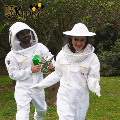 Ultra-Ventilated Polycotton Beekeeping Suit for Men & Women with Gloves & Two Beekeeping Veils-Professional & Beginner Apiarist Suit. (Sv, 3XL) - color: White, size: 3X-Large