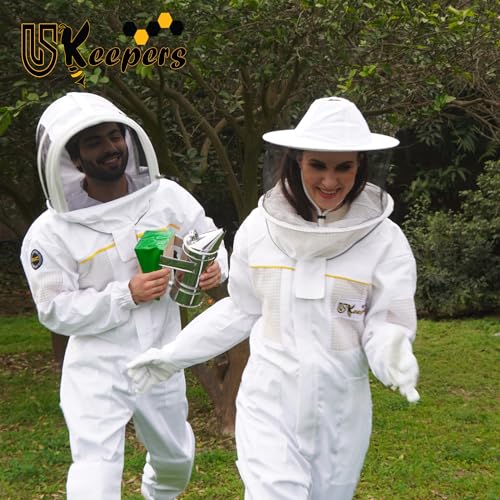 Ultra-Ventilated Polycotton Beekeeping Suit for Men & Women with Gloves & Two Beekeeping Veils-Professional & Beginner Apiarist Suit. (Sv, L) - color: White, size: Large