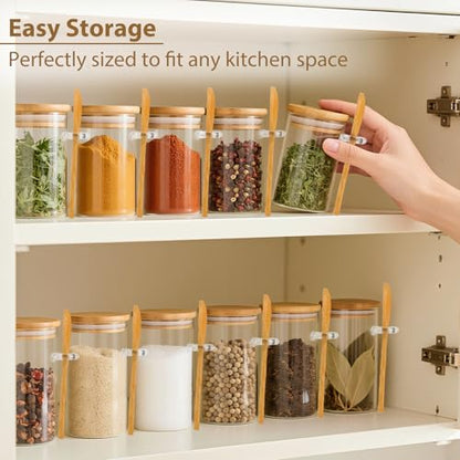 TBWIND 12 Pack 8 oz Round Glass Spice Jars with Lids and Spoons – Airtight Small Spice Containers Set with Labels, Clear Glass Storage Jars for Seasoning, Spices, Kitchen Pantry Organization - color: Round/8oz/12pcs/Spoon