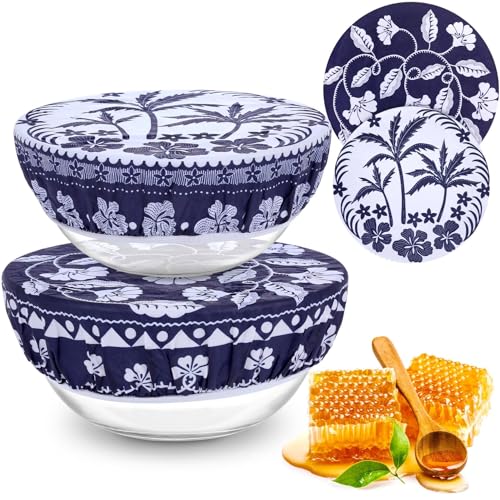 2 Large Reusable Beeswax Bowl Covers for Bread Proofing, 10/12 Inch Elastic Beeswax Wraps Cotton Cloth Sourdough Bowl Covers for Proofing Baskets, Mixer Bowls, Food Storage Containers - color: Tropical Plants