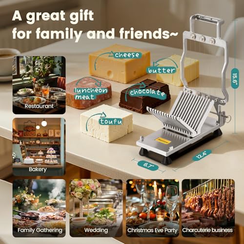 Huanyu Commercial Cheese Slicer Butter Cutter with 316 Stainless Steel Wire 3/8 IN&3/4 IN Blades Replaceable Block Cheese Cutting Board Aluminum Alloy Body Home&Restaurant Kitchen Cooking Baking Tool