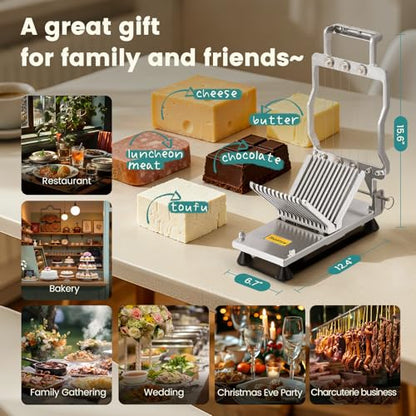 Huanyu Commercial Cheese Slicer Butter Cutter with 316 Stainless Steel Wire 3/8 IN&3/4 IN Blades Replaceable Block Cheese Cutting Board Aluminum Alloy Body Home&Restaurant Kitchen Cooking Baking Tool