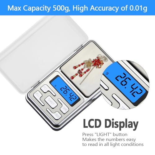 Digital Pocket Scale, 500g Capacity Mini Electronic Kitchen Food Scale, Jewelry Grams Scale with Hard Press Key, High Precision of 0.01g